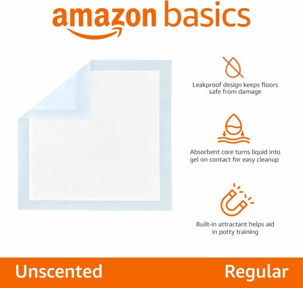 Basics Dog and Puppy Training Pads, Leakproof, 5-Layer Design with Quick-Dry Surface, Regular, Pack of 50, Blue - Image 2
