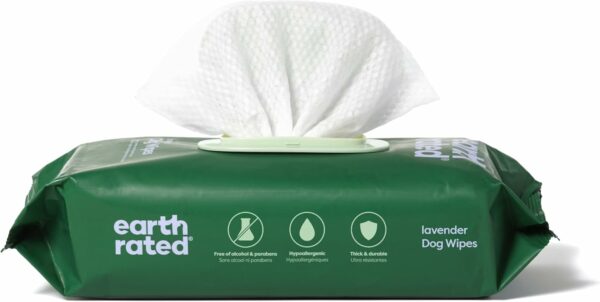 Earth Rated Hypoallergenic Dog Wipes, Cleaning Lavender Scent 100 Count