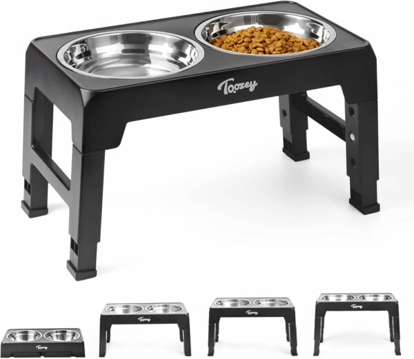 Toozey Raised Dog Bowl Height-Adjustable, Elevated Dog bowls with 2x 1200ml Stainless Steel Bowls, for Small Medium & Large Dogs