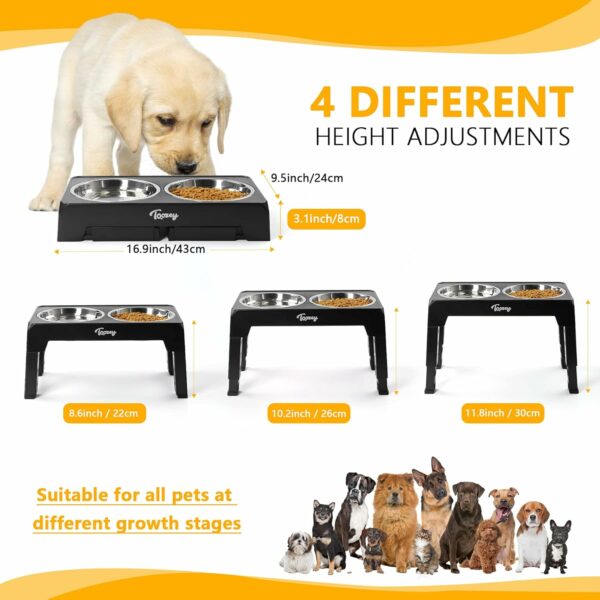Toozey Raised Dog Bowl Height-Adjustable, Elevated Dog bowls with 2x 1200ml Stainless Steel Bowls, for Small Medium & Large Dogs - Image 2
