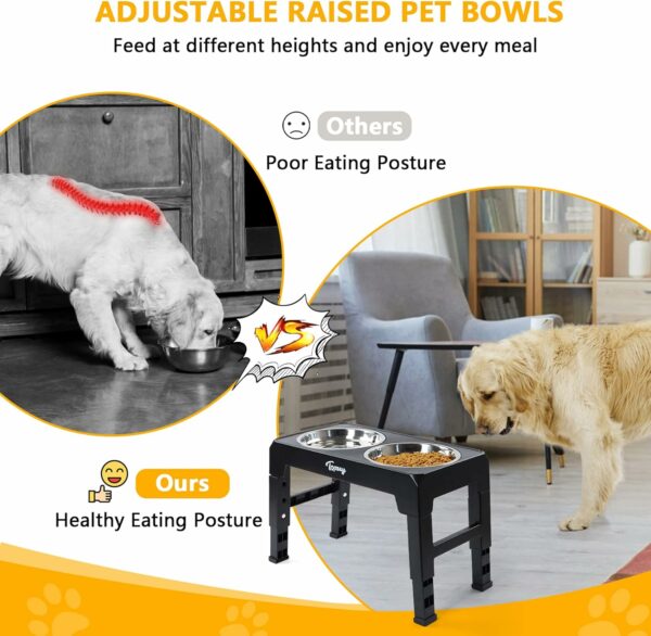 Toozey Raised Dog Bowl Height-Adjustable, Elevated Dog bowls with 2x 1200ml Stainless Steel Bowls, for Small Medium & Large Dogs - Image 3