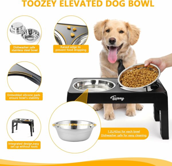 Toozey Raised Dog Bowl Height-Adjustable, Elevated Dog bowls with 2x 1200ml Stainless Steel Bowls, for Small Medium & Large Dogs - Image 4