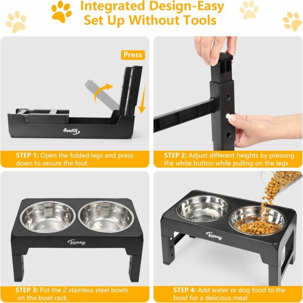 Toozey Raised Dog Bowl Height-Adjustable, Elevated Dog bowls with 2x 1200ml Stainless Steel Bowls, for Small Medium & Large Dogs - Image 5