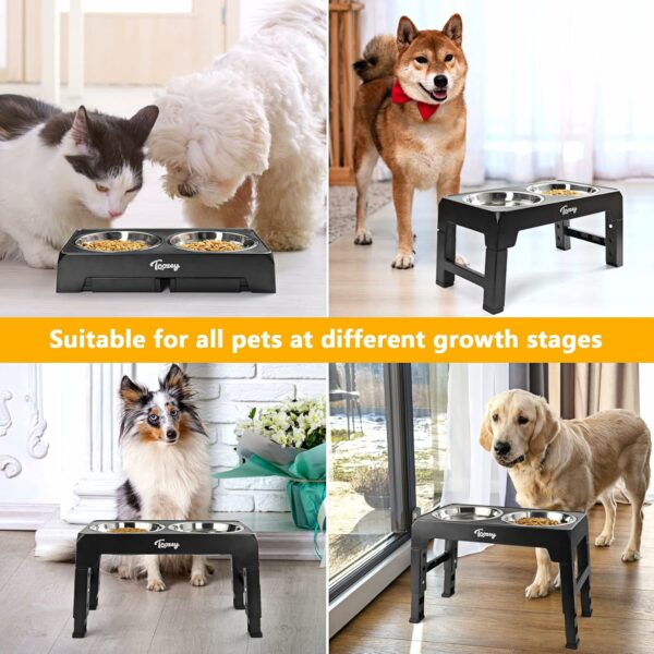 Toozey Raised Dog Bowl Height-Adjustable, Elevated Dog bowls with 2x 1200ml Stainless Steel Bowls, for Small Medium & Large Dogs - Image 6
