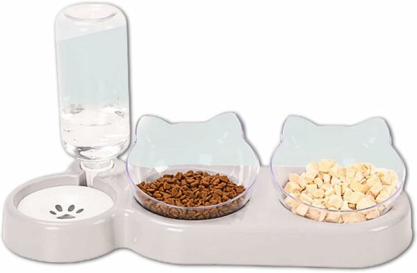 3-In-1 Cat, Dog Food And Water Bowl Set For Small Medium Cats and Dogs