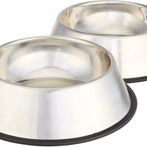 Basics Dog Bowls for Food and Water, Stainless Steel, 2 Count, Silver