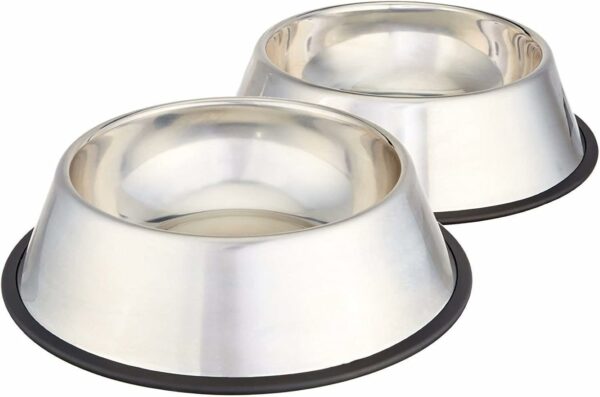 Basics Dog Bowls for Food and Water, Stainless Steel, 2 Count, Silver