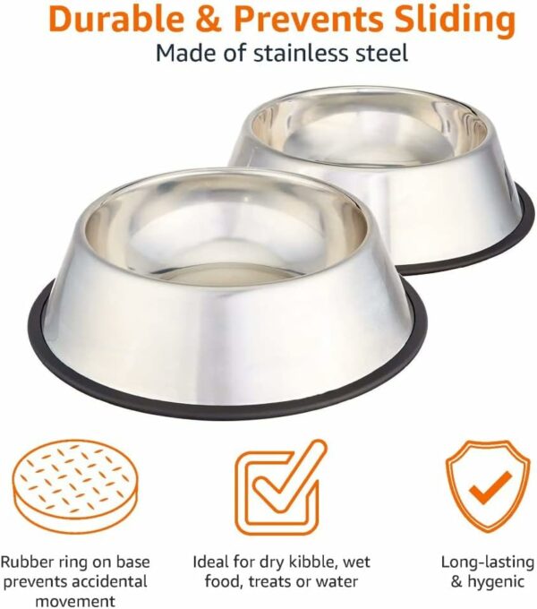 Basics Dog Bowls for Food and Water, Stainless Steel, 2 Count, Silver - Image 2